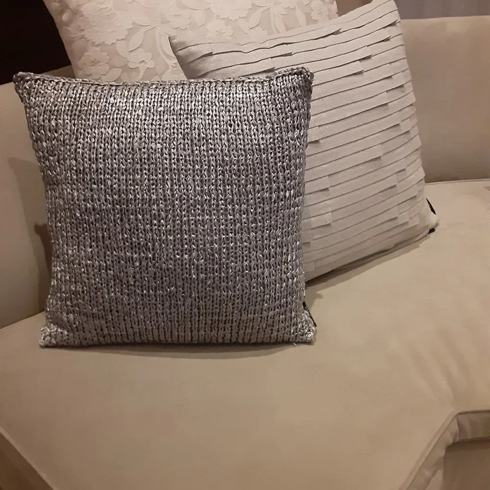 Tahari Silver / Grey Braided Decorative Pillow